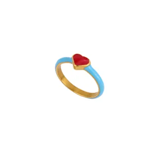 Stainless steel colorful enamel heart ring, fashionable dopamine style jewelry main item.