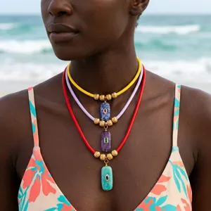 Collana con Pendente in Pietra Naturale Vintage Catena Clavicolare di Perline in Acciaio Inossidabile Regalo di Gioielli di Moda da Donna
