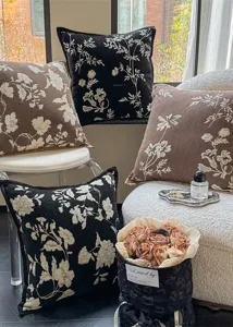 French vintage style throw pillow cover floral embroidered square sofa cushion cover home decor