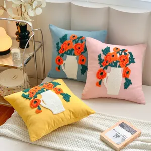 Nordic tufted floral throw pillow cream sofa cushion aesthetic bedroom living room decor 45x45cm