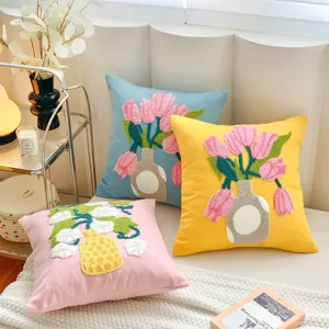 Nordic tufted flower throw pillow cover cute cream style couch cushion for living room