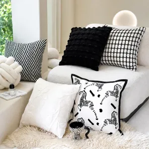Nordic Minimalist Throw Pillow Cover Black White Zebra Plaid Cushion Cover Modern Luxury Sofa Decorative Pillow Case