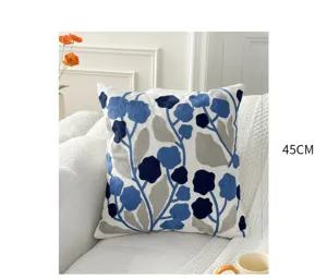 Nordic style embroidered throw pillow, white floral decorative cushion for sofa 45cm