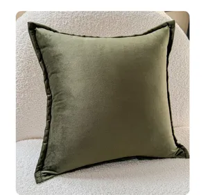 Dark green velvet throw pillow cover, elegant decorative cushion for modern living room sofa.