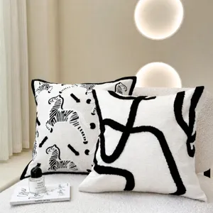 Modern zebra pattern throw pillow for sofa, retro black and white cushion cover, luxury home decor.