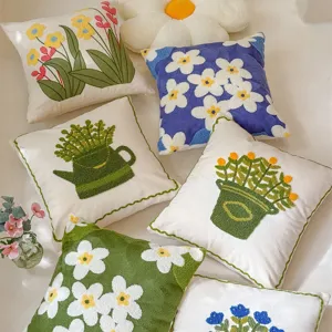 Style Nordique Fleurs Botaniques Housse de Coussin Brodé Polyester Étui de Coussin Pour Salon Chambre Décoration