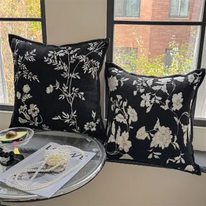 French Vintage Chenille Throw Pillow Cover Decorative Floral Cushion Case Modern Luxury Sofa Waist Pillow Case