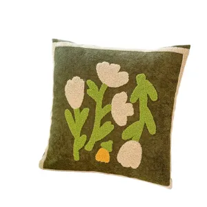 Coussins de sol decore style nordique vert touffete tulipe pour salon chambre canape