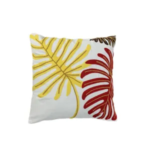 Nordic style embroidered throw pillow cover with tropical leaf pattern for living room sofa decor