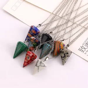 Conical pendulum faceted crystal agate stone pendant necklace multi-color jewelry set