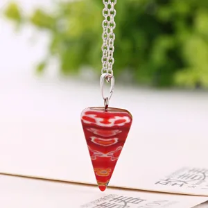Red conical patterned pendant necklace fashion jewelry crystal stone necklace for women