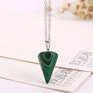 Faceted conical pendulum crystal stone pendant necklace with silver chain for women.