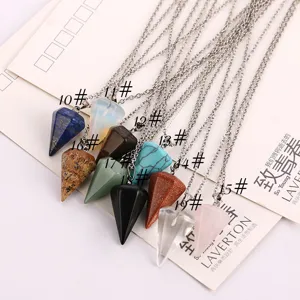 Crystal hexagonal prism pendant conical pendulum faceted necklace gemstone jewelry item