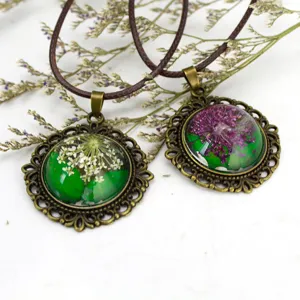 Collana con Pendentif Fiore Secco Gemma del Tempo Lega Retro Vintage Bronzo Gotico Lunga Corta Catena Gioiello Regalo