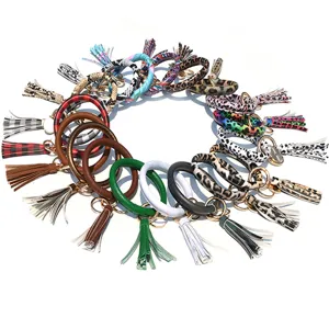 Mode PU Leer Ronde Armband Sleutelhanger Dames Kwastje Sleutelhanger Hanger Tas Bedel Dagelijkse Accessoires
