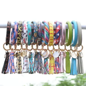 Portachiavi da Polso in Pelle PU con Nappa Braccialetto Anello Carino Stampato Portachiavi da Anello Accessori Moda Donna