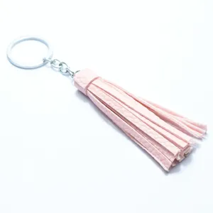 Pink leather tassel keychain for women bag pendant cute key ring accessories bag charm