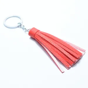 Red leather tassel keychain bag charm metal ring stylish accessory cute women gift pendant 1pc