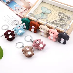 Flocked plush pig keychains, cute colorful animal key rings, perfect bag and car accessories.