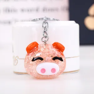 Sparkling pink pig keychain cute acrylic animal bag charm fashion key ring pendant gift