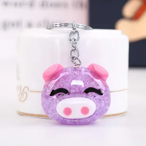 Cute purple glitter acrylic pig keychain, stylish cartoon animal bag charm and practical gift.