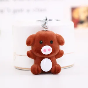 Cute brown flocked pig keychain plush pendant sweet bag charm animal keyring accessory