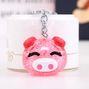Cute pink pig acrylic keychain for women girls, glitter animal bag charm keyring pendant gift.