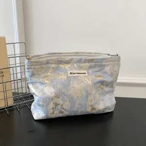 Blaues Goldfolie Kosmetiktasche Reißverschluss Tasche kleiner Make-up Organizer Reiseetui