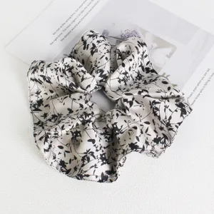 Floral satin hair scrunchie elegant ponytail holder elastic hair tie daily accessories