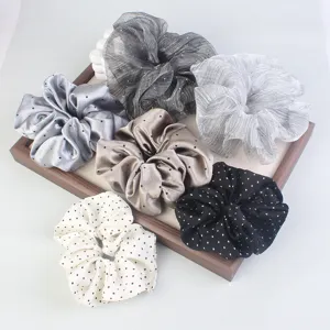 Korean Minimalist Polka Dot Hair Scrunchie Elastic Hair Rope Chiffon Satin Hair Tie Women Ponytail Hair Accessories
