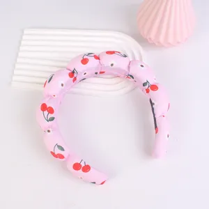 Pink cloud headband detail, puffy cherry pattern design for cute daily hairstyles.