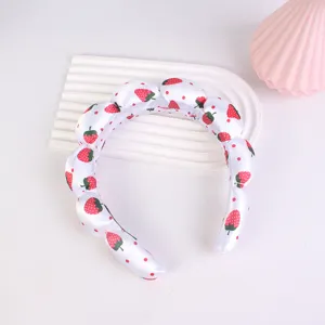 Cute strawberry print cloud headband detail, puffy sweet hair accessory for daily wear.