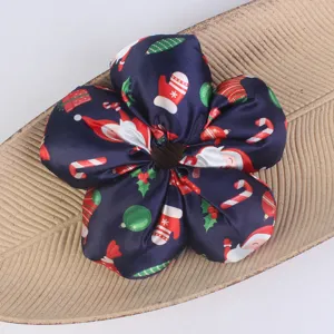 Christmas hair scrunchie large satin elastic hair band festive holiday hair accessory detail