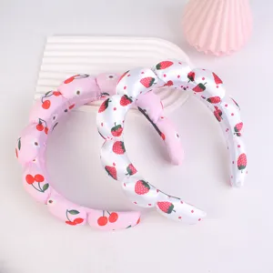 Women Cute Cherry Strawberry Print Puffed Cloud Headband Sweet High Crown Hair Band Fashion Hair Accessories For Daily Makeup