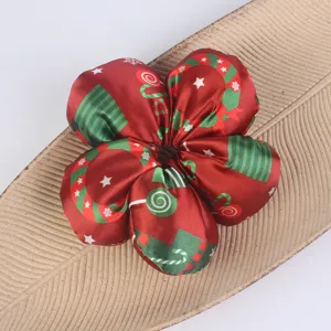 Christmas printed satin hair scrunchie for women and girls, cute holiday gift hair accessory.