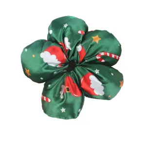 Christmas satin hair scrunchie green holiday festive hair tie soft pony holder for women