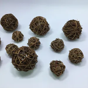 Natural rattan decorative twig balls detailed view for floral arrangements and holiday decor.