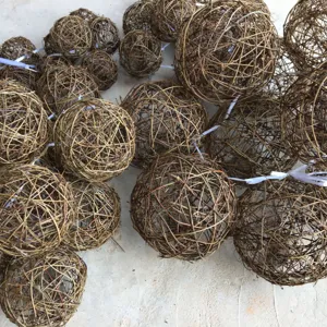 Detail view of natural rattan vine balls for floral arrangements, festive decoration and crafts.
