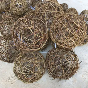 Natural rattan vine balls detail view, perfect for floral arrangement and Christmas decor display.