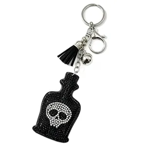 Glitzernder Strass Totenkopf Parfümflasche Schlüsselanhänger Modische Quaste Tasche Anhänger