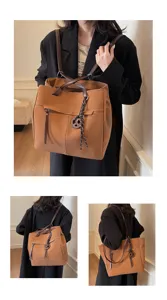 Women brown multi-functional tote backpack retro casual large capacity shoulder bag.