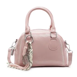 Pink stylish women shell handbag crossbody shoulder bag with cute tennis racquet charm and bow.