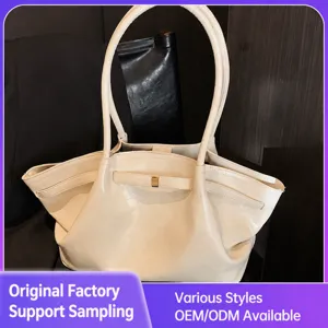 Women Large Capacity PU Leather Tote Bag Pleated Casual Shoulder Handbag Urban Minimalist Commuter Bag