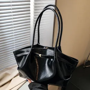 Black large capacity pleated tote bag women's fashionable shoulder underarm handbag