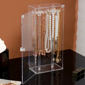 Klares Acryl Halsketten Display Ständer Staubdicht Schmuck Organizer Box Mit Tür Für Desktop Aufbewahrung Heimdekoration