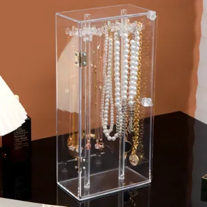 Transparenter Acryl Halsketten Ständer mit staubdichter Tür und Haken für Schmuck Aufbewahrung.
