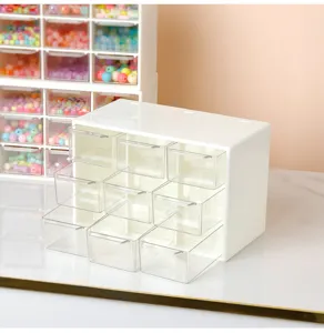 Caja organizadora de escritorio blanca de 9 cajones transparentes ideal para cuentas.