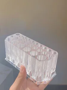 Clear 26-hole makeup brush holder, acrylic cosmetic organizer for pencils and cosmetic tools.