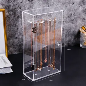 Acryl Halsketten Display Ständer mit Tür, klar Schmuck Organizer für Schreibtisch Aufbewahrung.