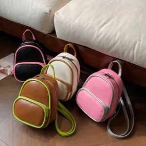 Contrast color mini backpack for women, stylish fashion small multi-use casual daypack.